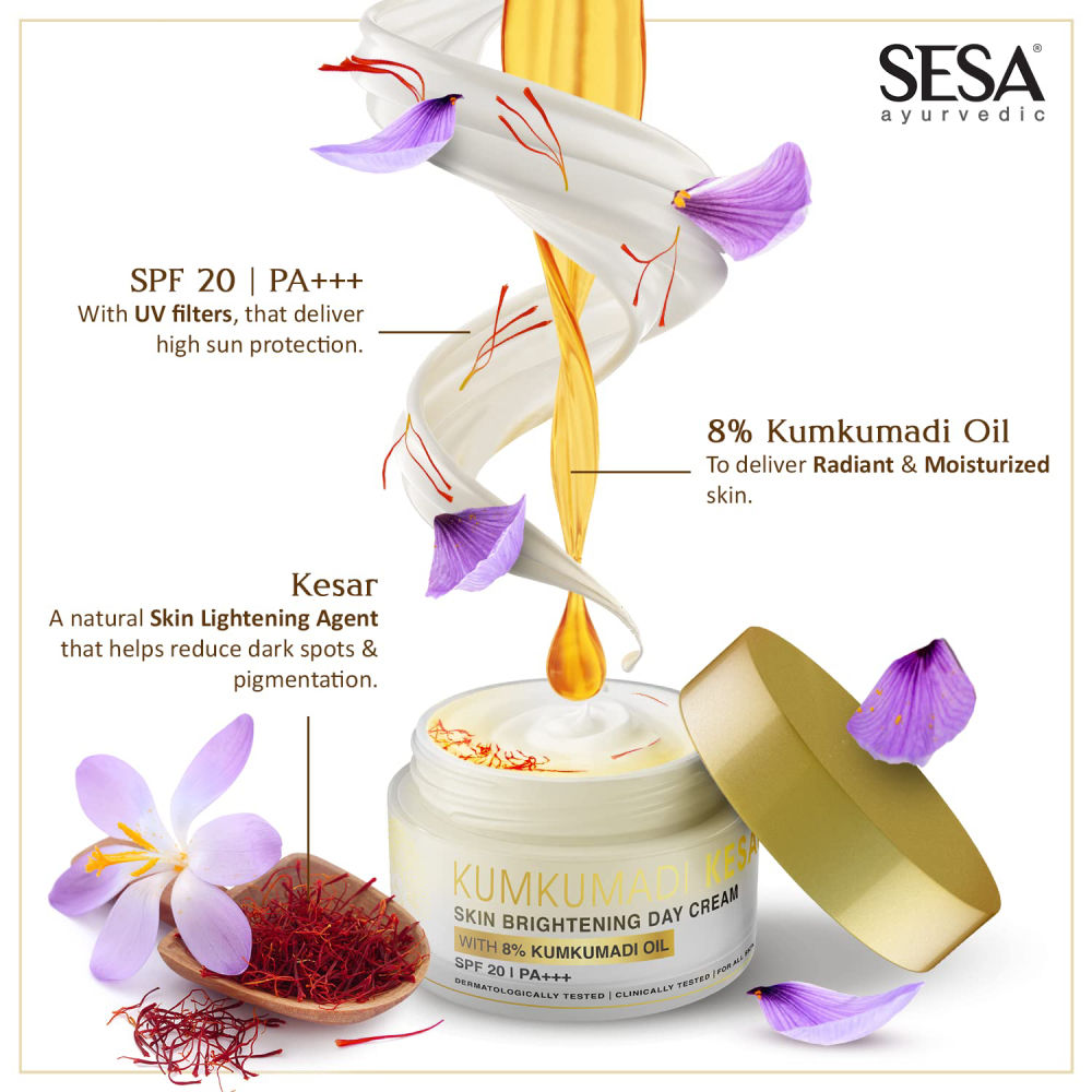 8% Kumkumadi Kesar Day Cream 50g SPF 20 & PA++ Skin Brightening Face Moisturizer Face Cream