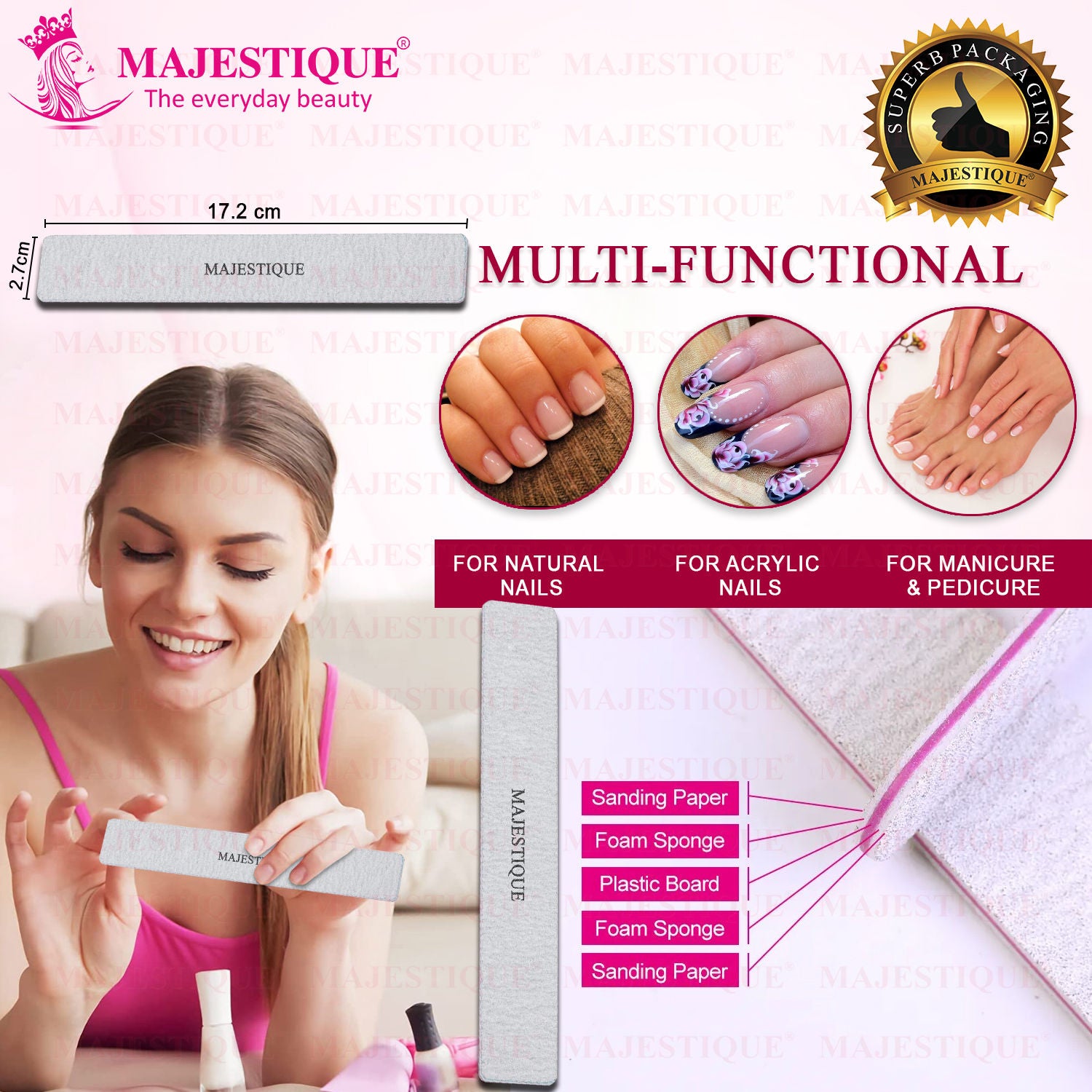 Reusable Nail File, Double-Sided Grit Cuticle Pusher for Nail Care Manicure Tool