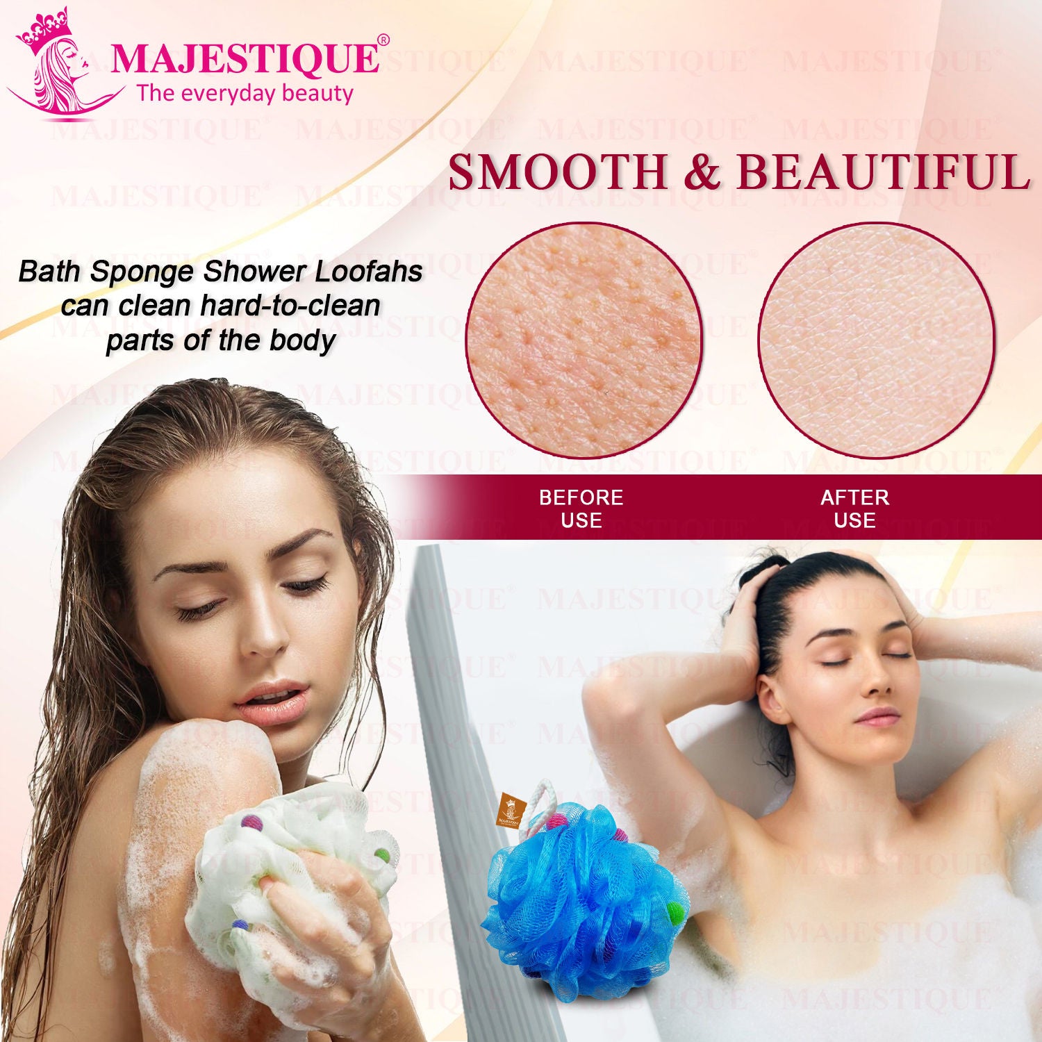 Loofah With Active Spheres Mesh Shower Sponge (Color May Vary)