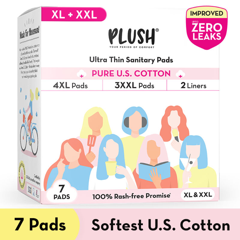 Sanitary Pads 100% Cotton Rash-Free - 4XL + 3XXL+ 2 Free Liners - 9Pcs