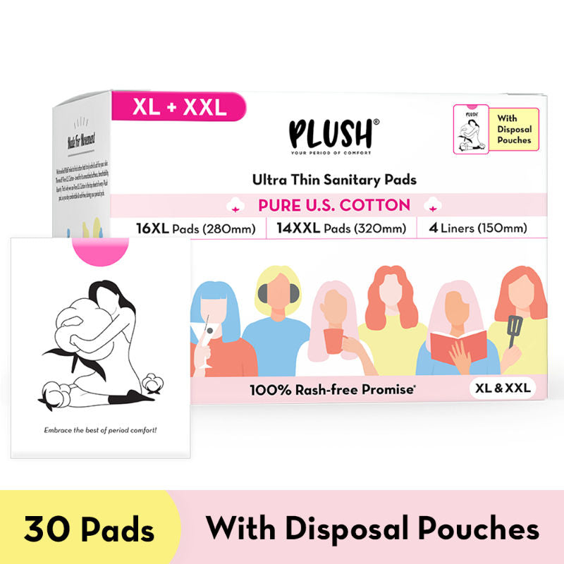 Sanitary Pads 100% Cotton Rash-Free - 16XL + 14XXL+ 4 Free Liners