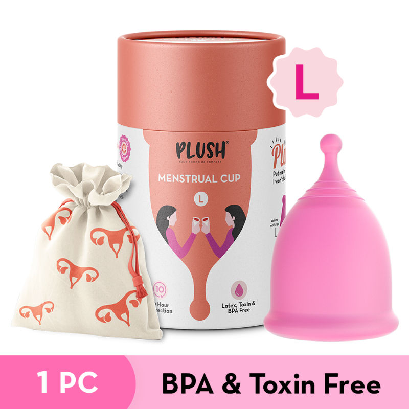 Reusable Menstrual Cup With Cotton Carry Pouch - L