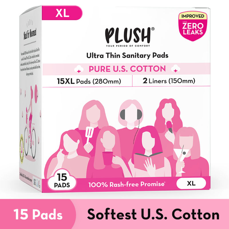 Sanitary Pads 100% Cotton rash-free 15XL + 2 free Liners
