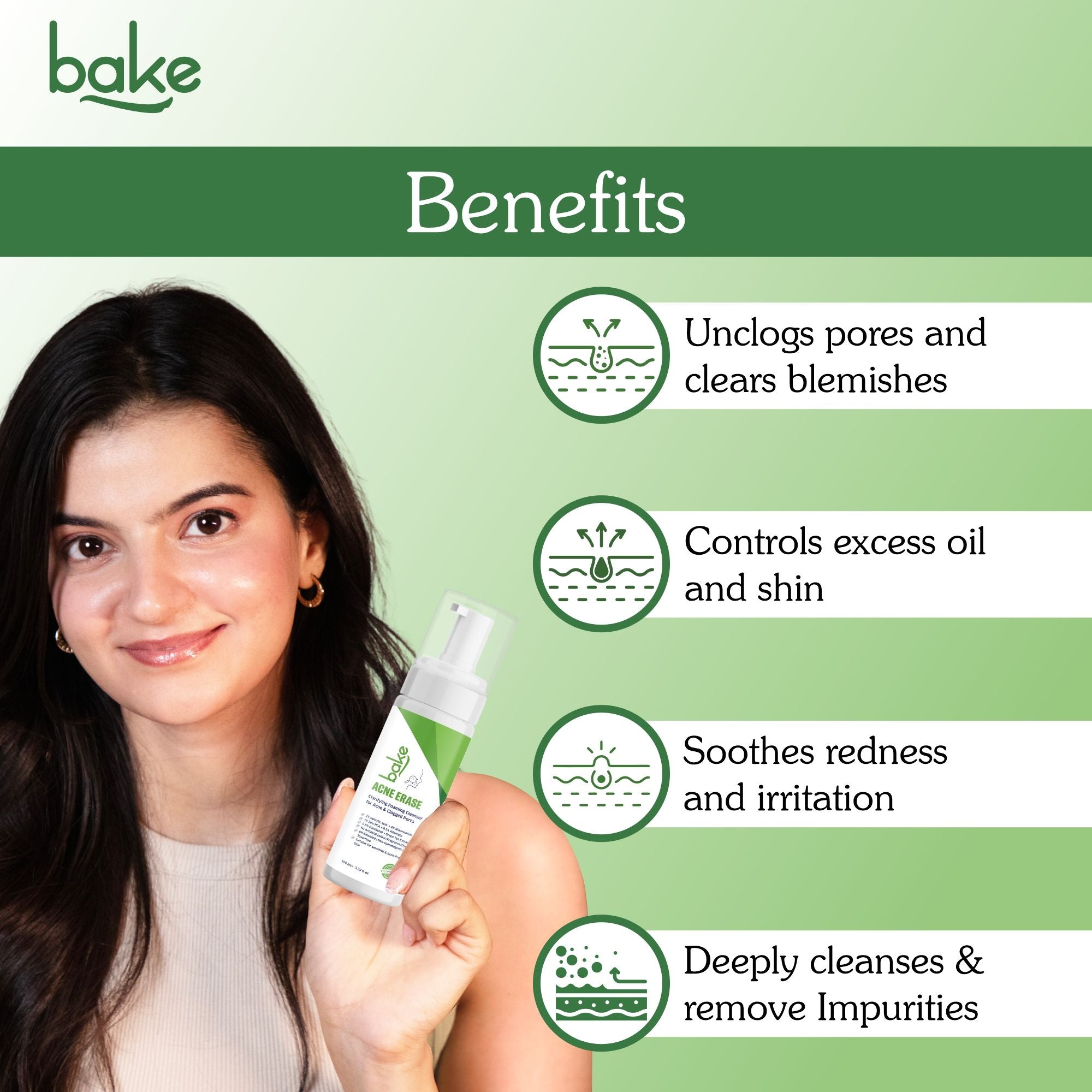 Acne Erase Foaming Cleanser with 2% Salicylic Acid for Acne, Clogged Pores & Oil Control