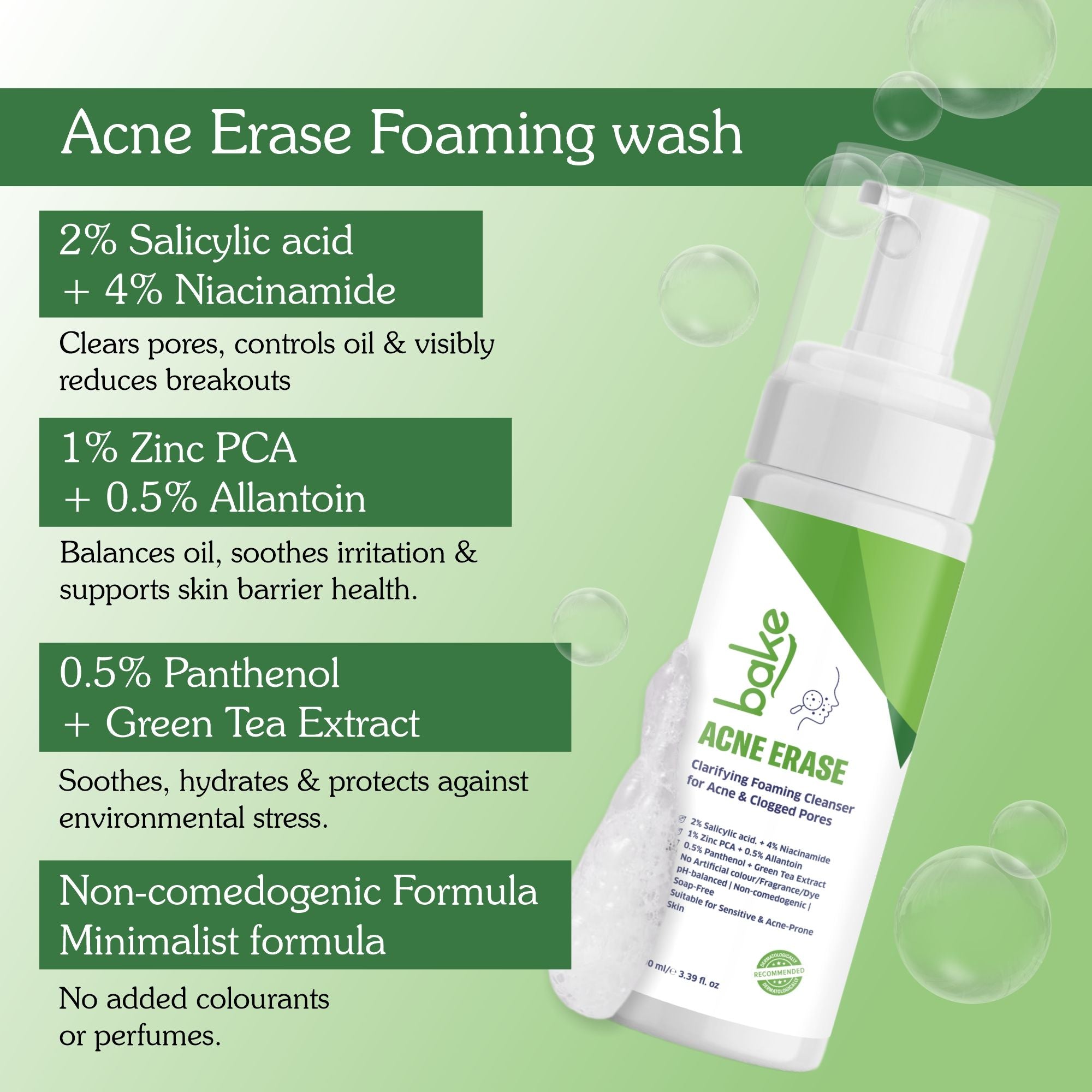 Acne Erase Foaming Cleanser with 2% Salicylic Acid for Acne, Clogged Pores & Oil Control