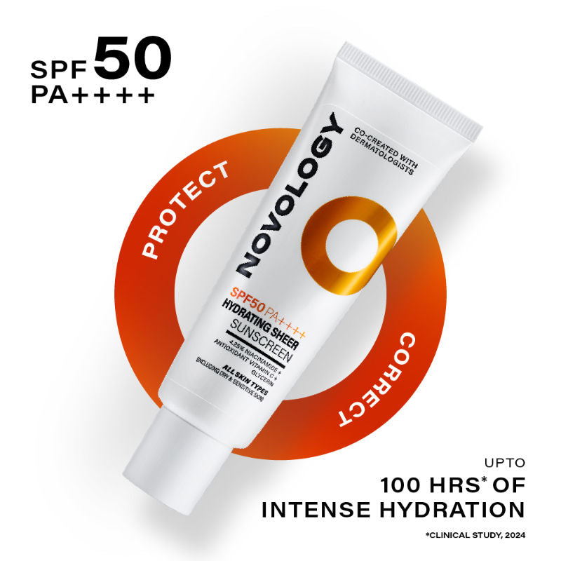 SPF 50 PA++++ Hydrating Sheer Sunscreen With Niacinamide For Dry Skin, Non Sticky
