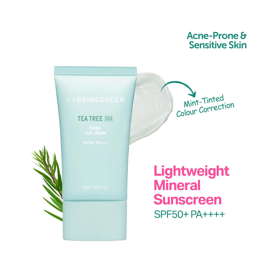 Tea Tree Cica Fresh Sun Cream SPF 50+ PA++++ Korean Tinted Mineral Sunscreen