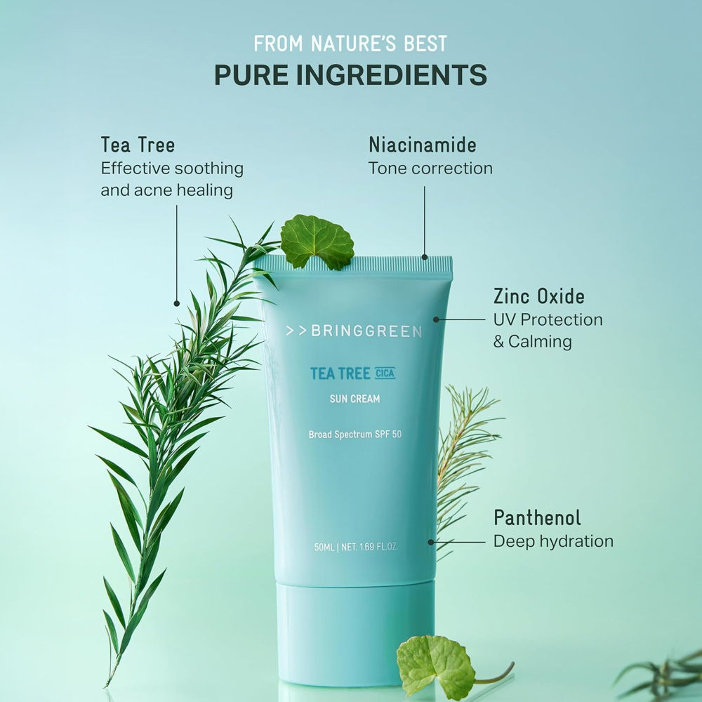 Tea Tree Cica Fresh Sun Cream SPF 50+ PA++++ Korean Tinted Mineral Sunscreen