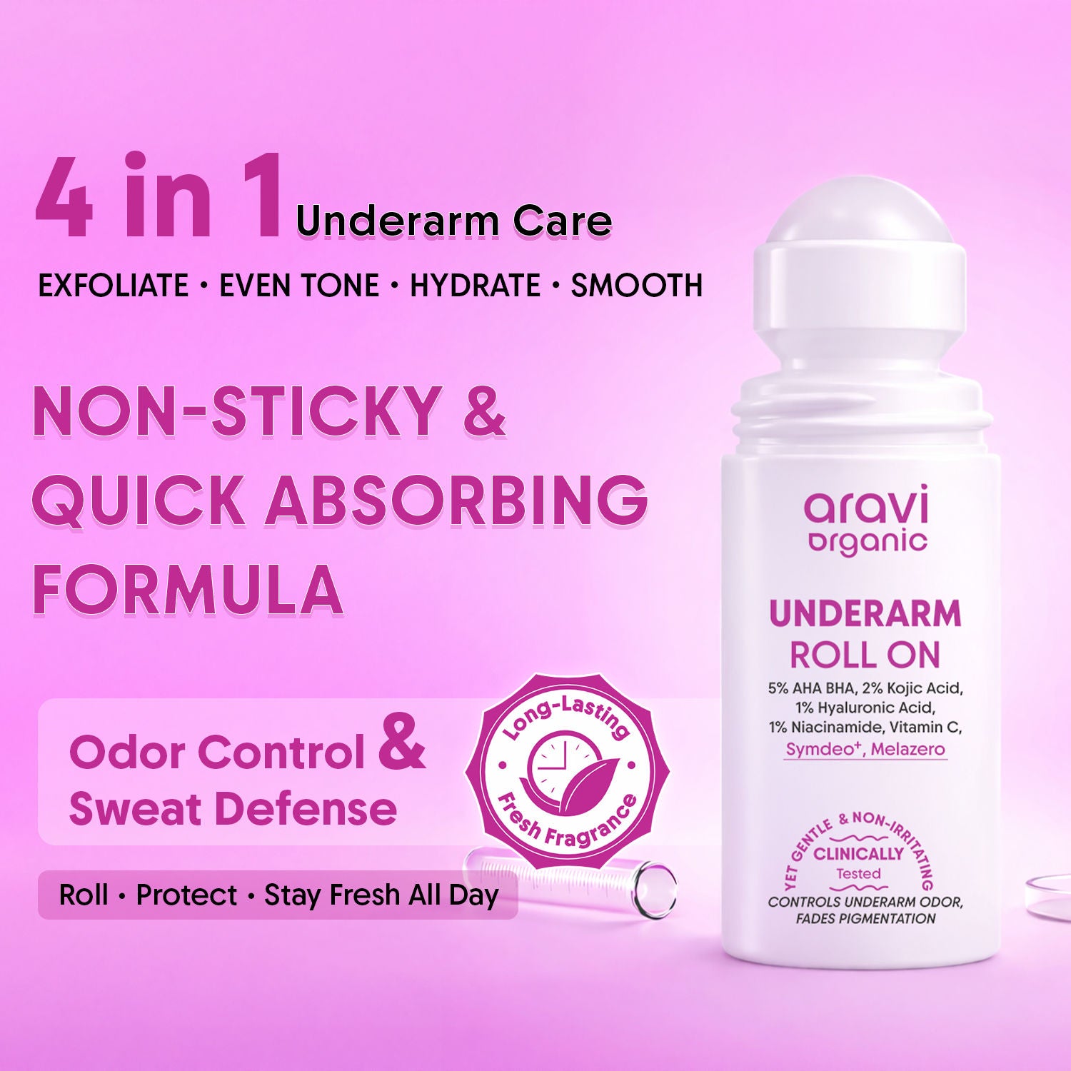 Whitening Underarm Roll On-5% AHA BHA + Kojic Acid For Dark Underarms & Odor Control