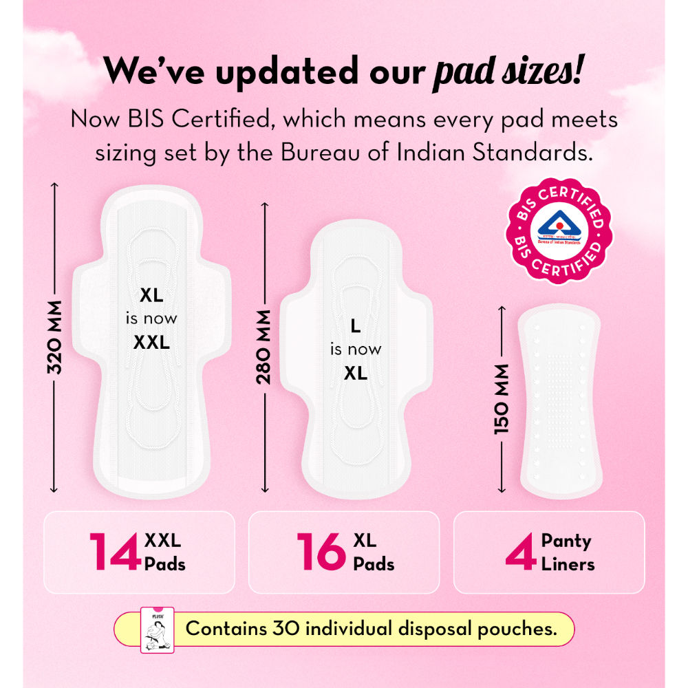 Sanitary Pads 100% Cotton Rash-Free - 16XL + 14XXL+ 4 Free Liners