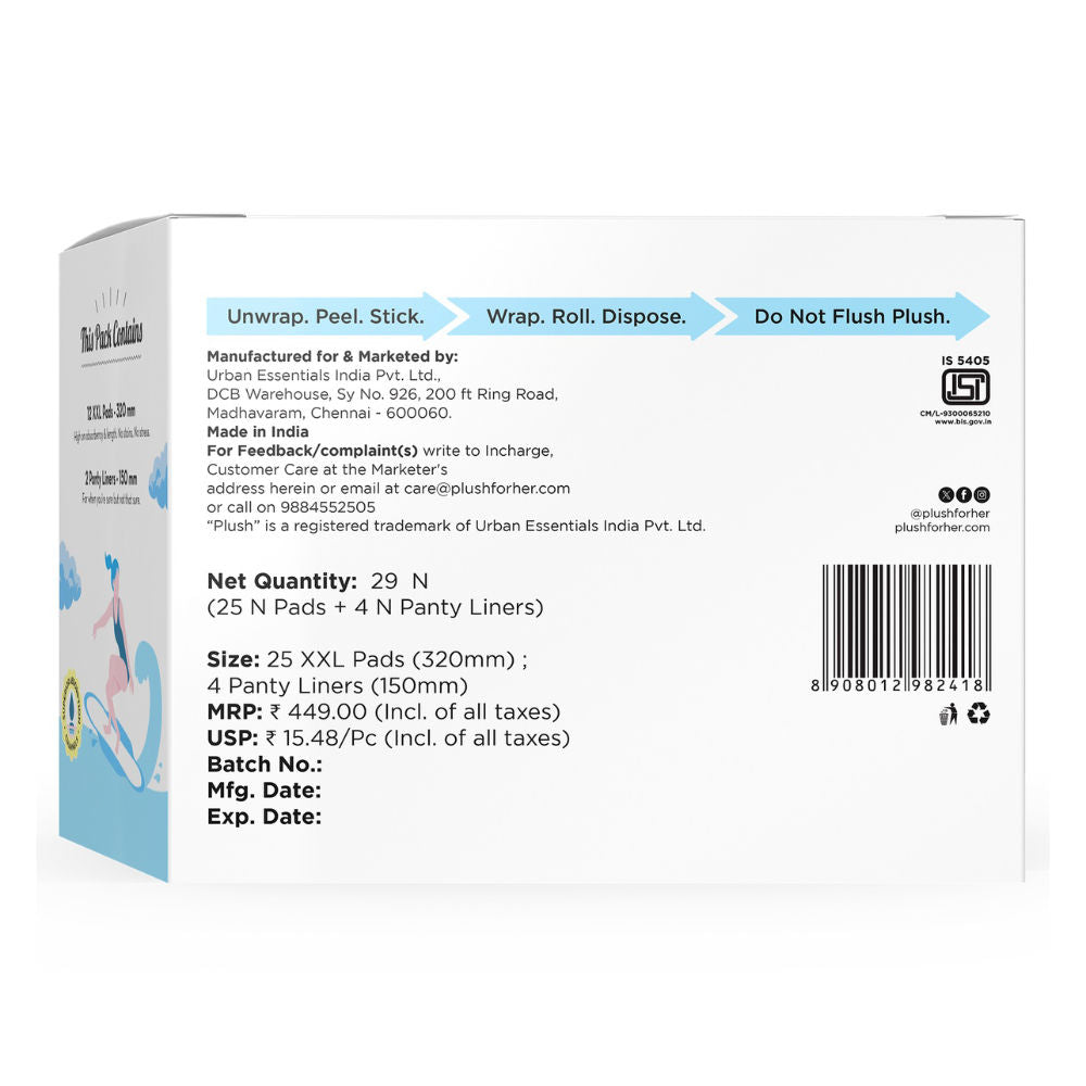 Sanitary Pads 100% Cotton Rash-Free - 25XXL + 4 Free Liners