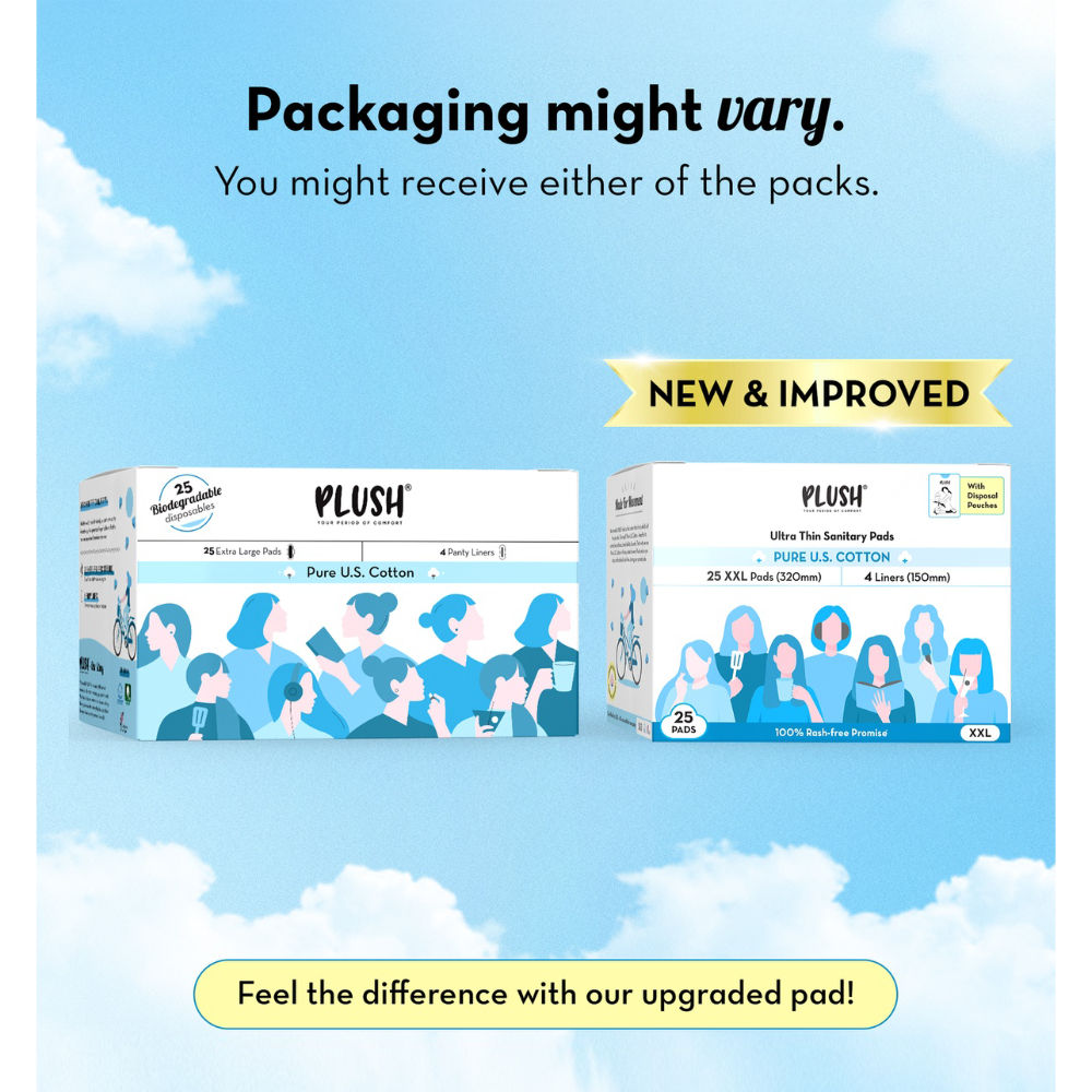Sanitary Pads 100% Cotton Rash-Free - 25XXL + 4 Free Liners