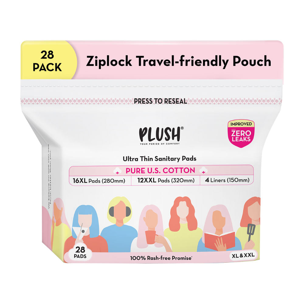 Sanitary Pads 100% Cotton Rash-Free | 16XL + 12XXL+ 4 Free Liners