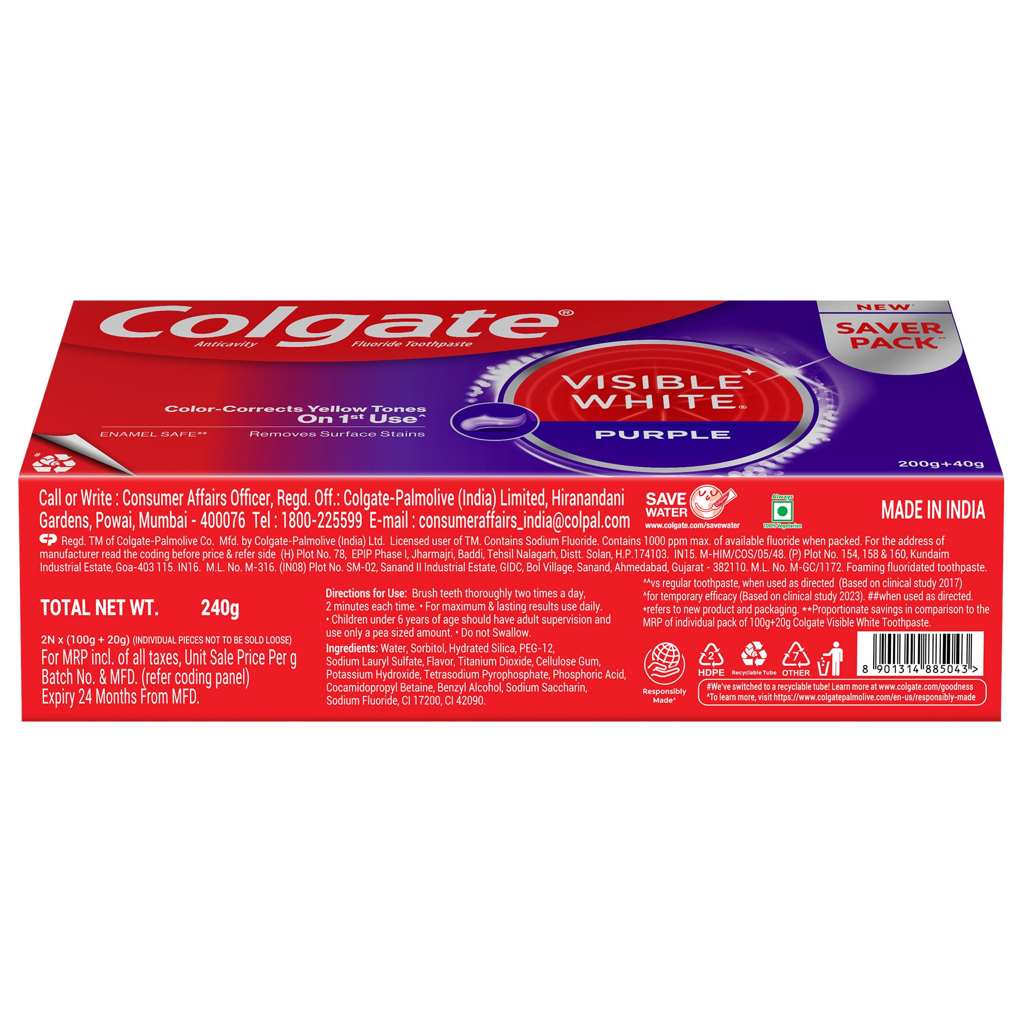 Visible White Purple Toothpaste for Color-Corrects Yellow Tones Saver Pack