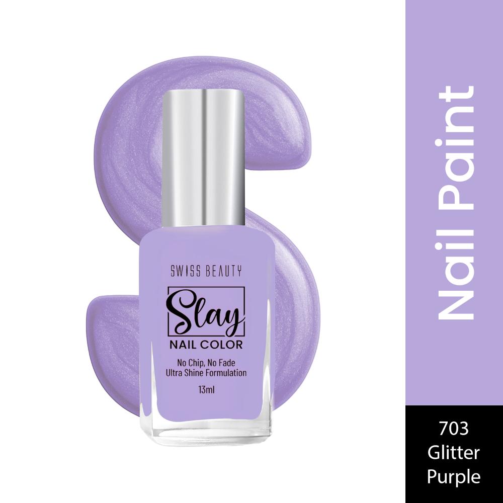 Slay Nail Color With Ultra Shine Formulation - 703 Glitter Purple