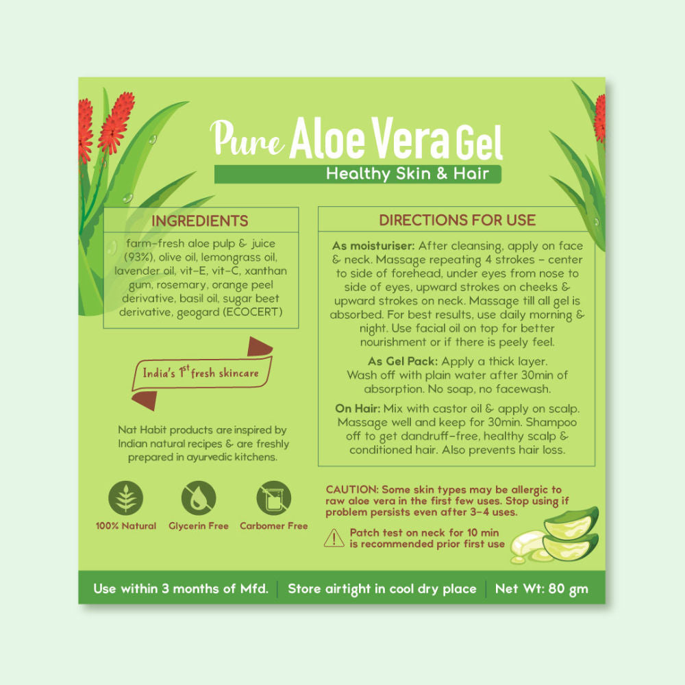Fresh Pure Aloe Vera Gel for Healthy Skin & Hair, Oil Free Moisturizer and Dandruff Rescue