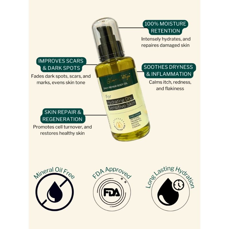 Skin Softening Body Oil for Dry, Eczema and Psoriasis Prone Skin, Scars and Marks