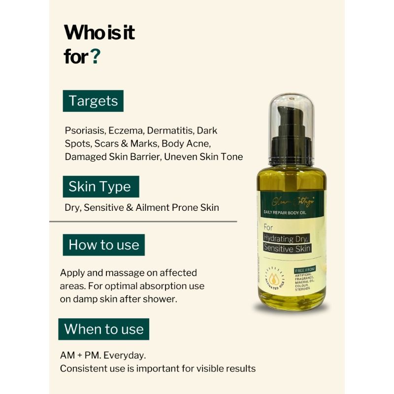 Skin Softening Body Oil for Dry, Eczema and Psoriasis Prone Skin, Scars and Marks