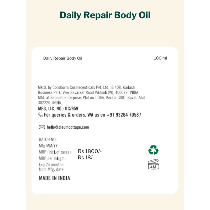 Skin Softening Body Oil for Dry, Eczema and Psoriasis Prone Skin, Scars and Marks