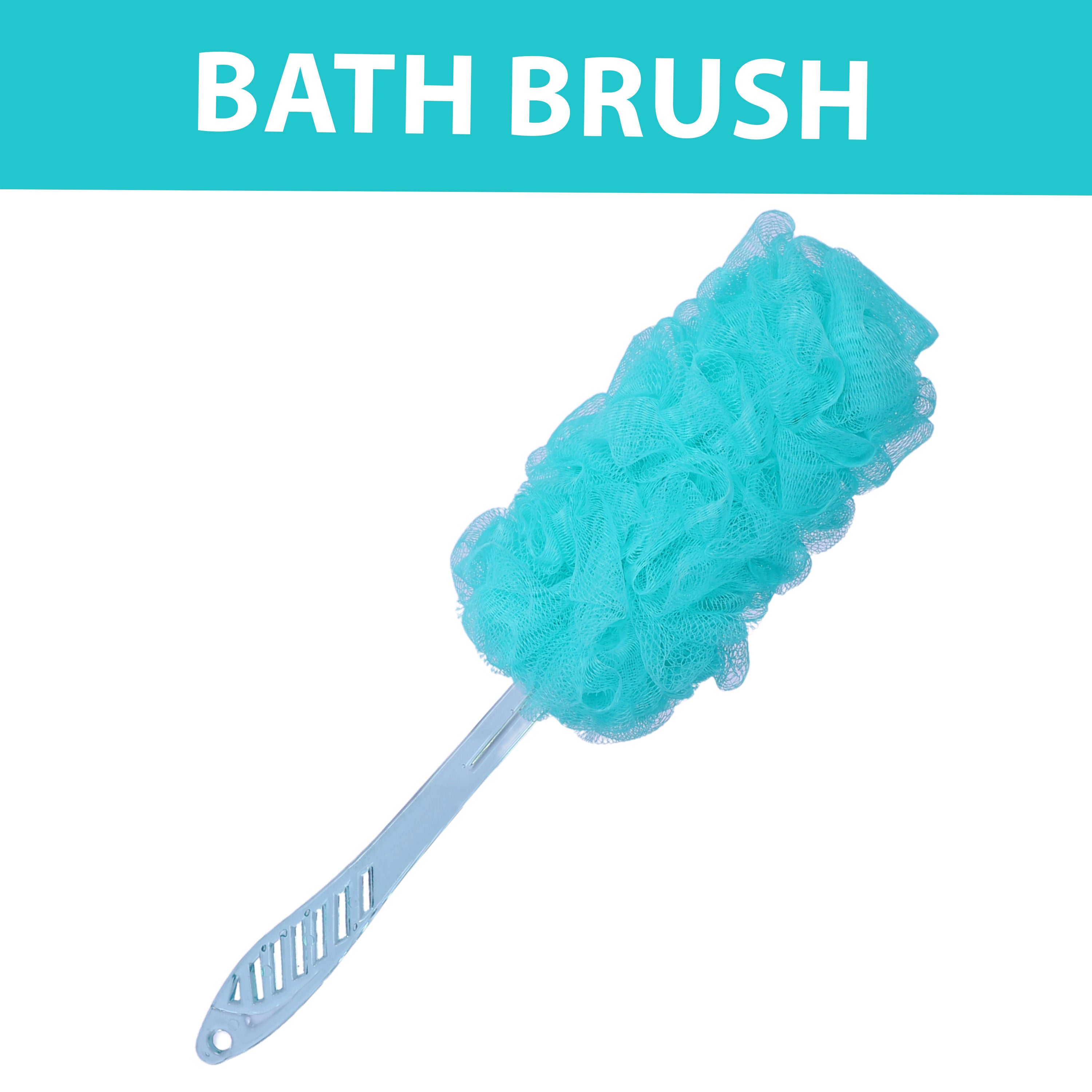 Bath Brush with Long Handle & Soft Nylon Mesh - Green
