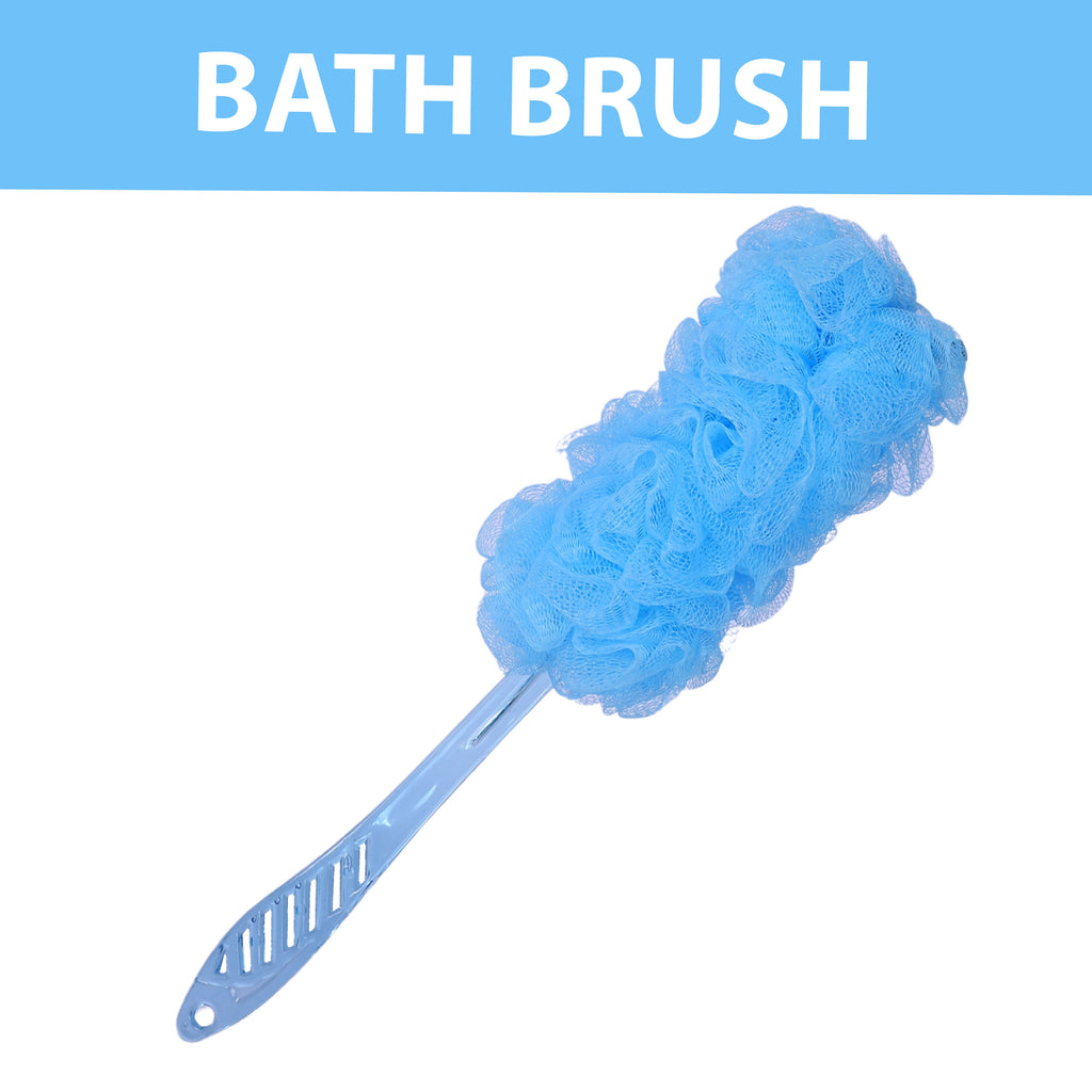 Bath Brush with Long Handle & Soft Nylon Mesh - Blue