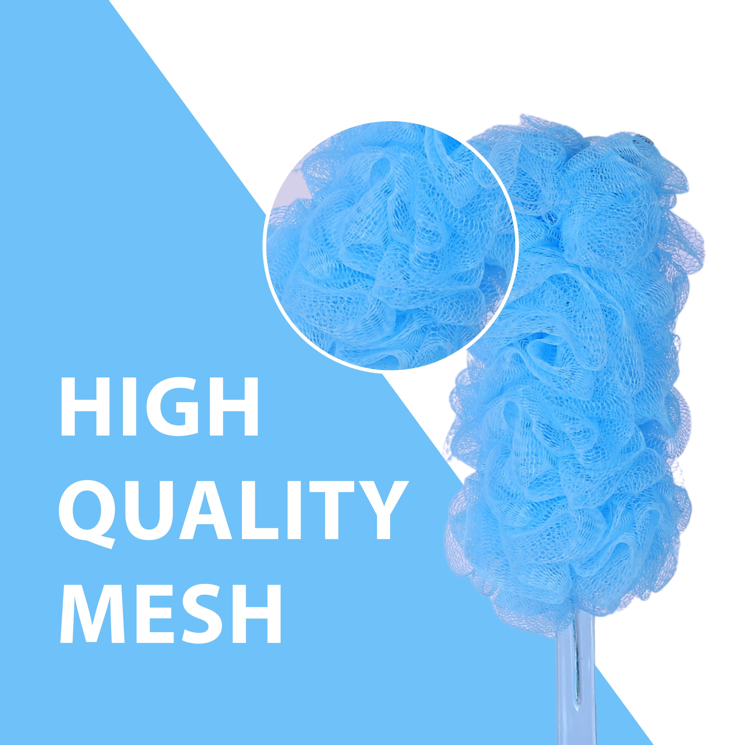 Bath Brush with Long Handle & Soft Nylon Mesh - Blue