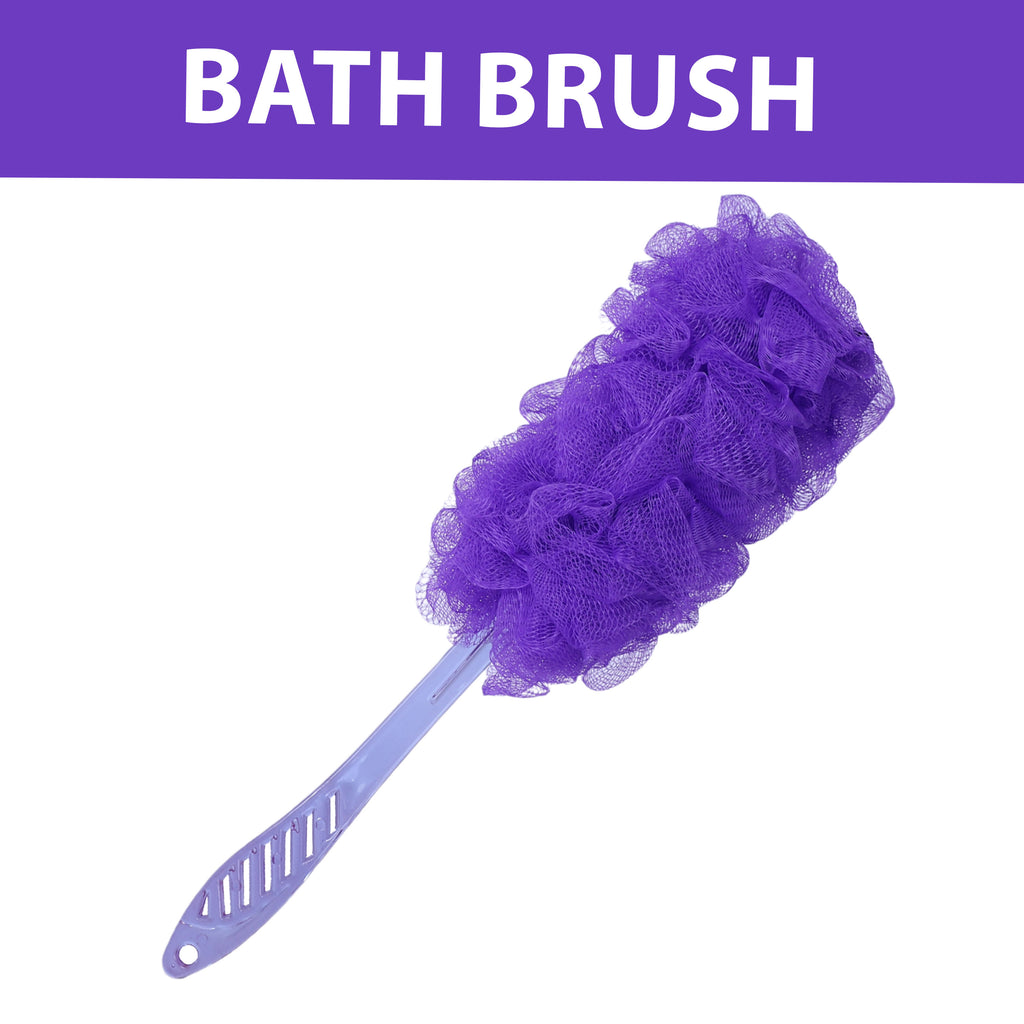Bath Brush with Long Handle & Soft Nylon Mesh - Purple
