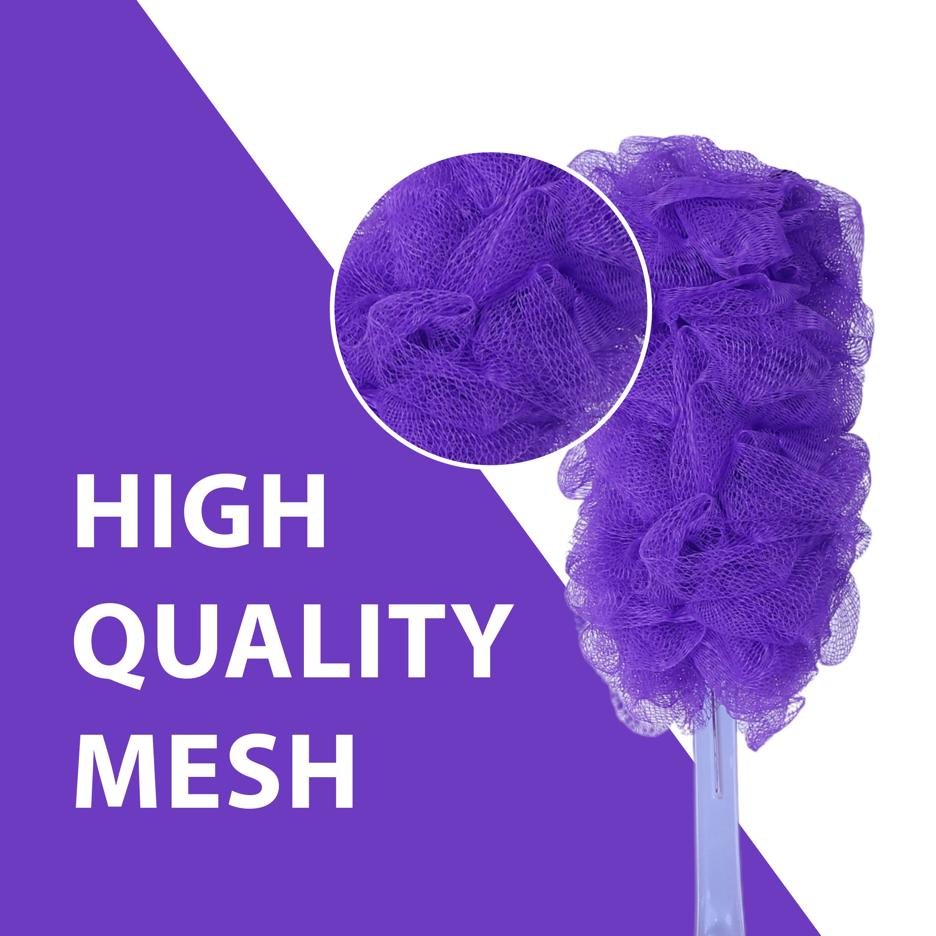 Bath Brush with Long Handle & Soft Nylon Mesh - Purple