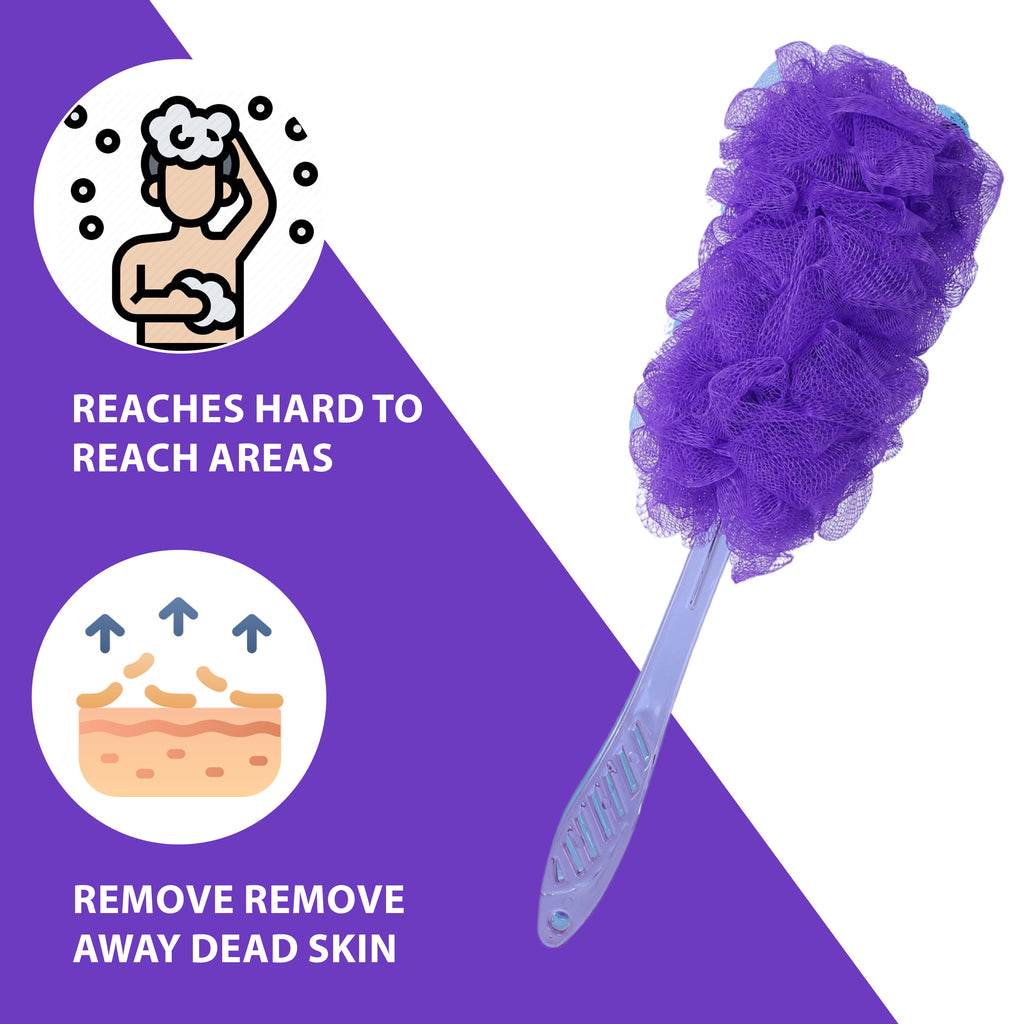 Bath Brush with Long Handle & Soft Nylon Mesh - Purple