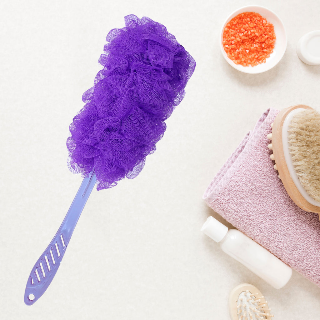 Bath Brush with Long Handle & Soft Nylon Mesh - Purple