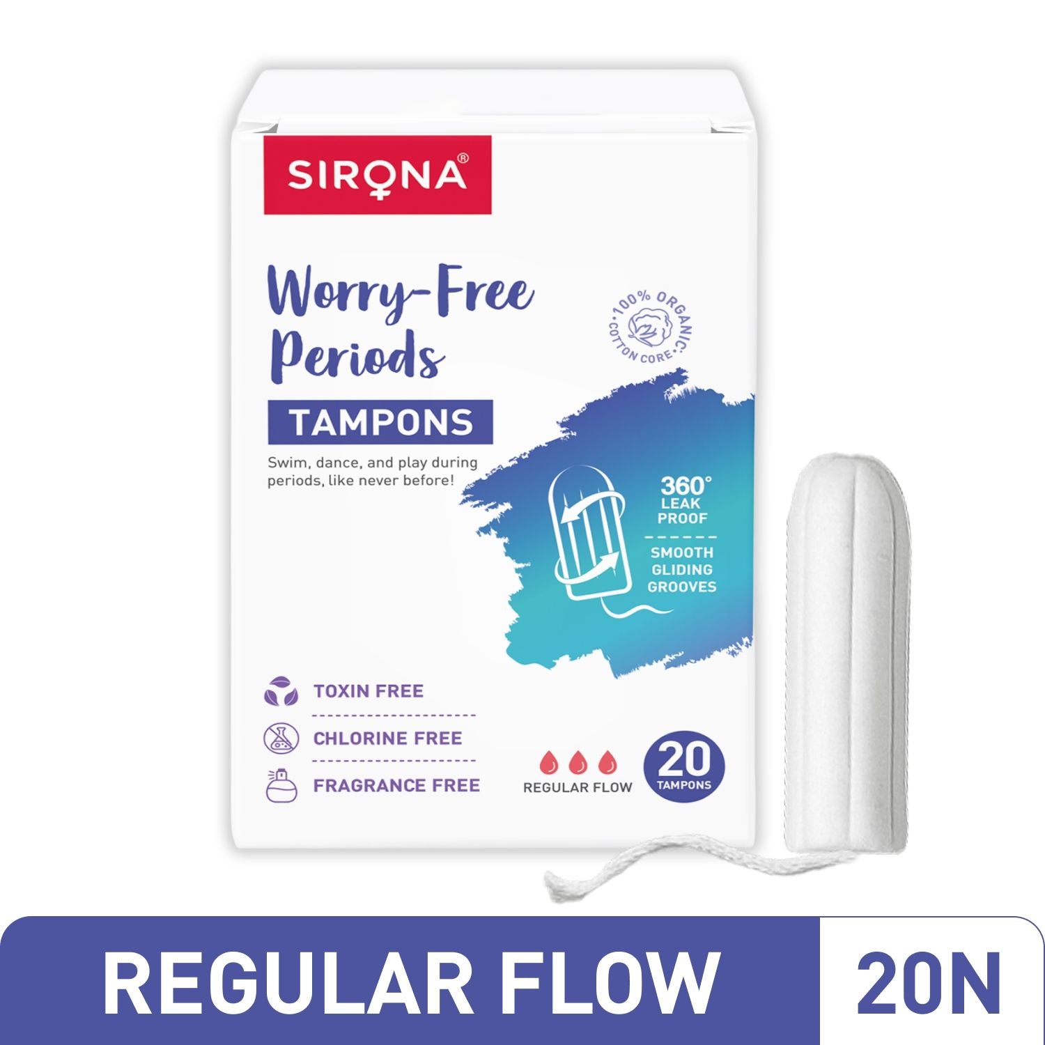Fda Approved Tampons for Regular Flow, High Absorption Biodegradable Tampons, 360° Leakproof