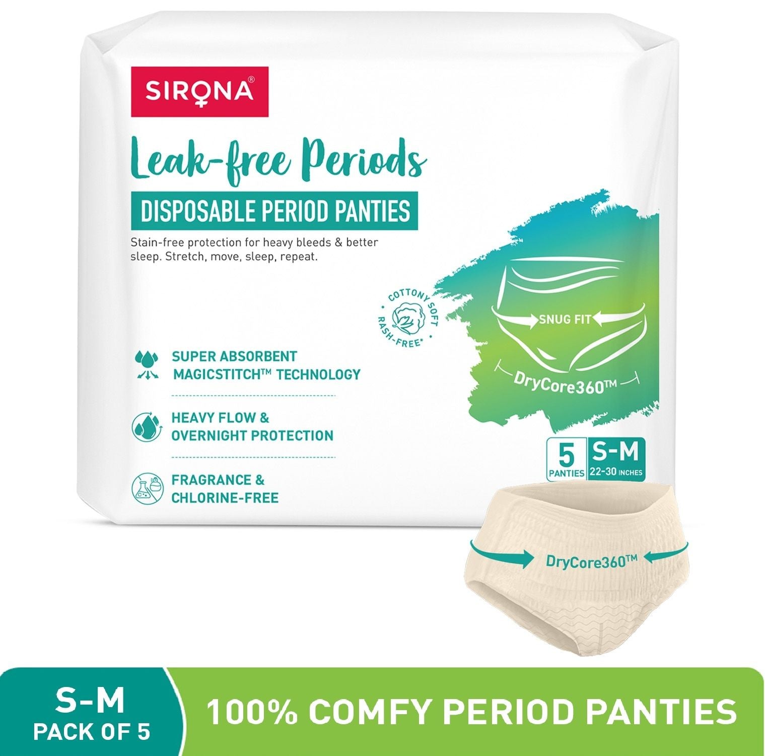 Disposable Period Panties, S-M (22-30 inch) 360° Coverage, Leakage Protection for Heavy Flow