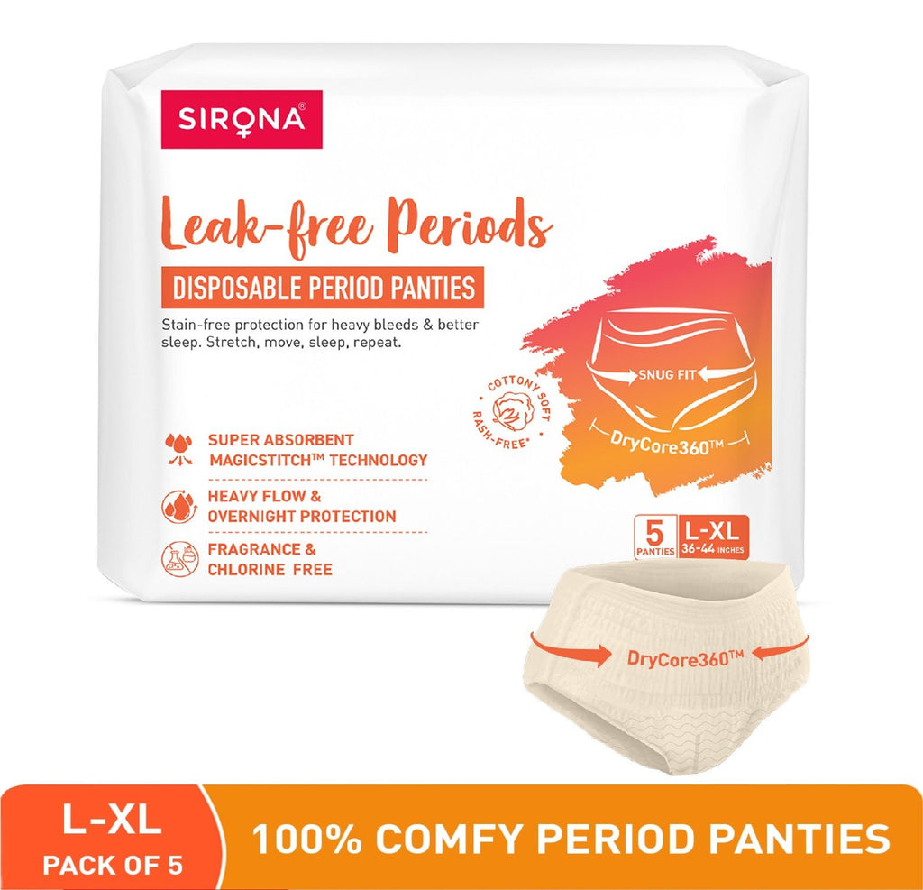 Disposable Period Panties, L-XL (36-44 inch) 360° Coverage, Leakage Protection for Heavy Flow