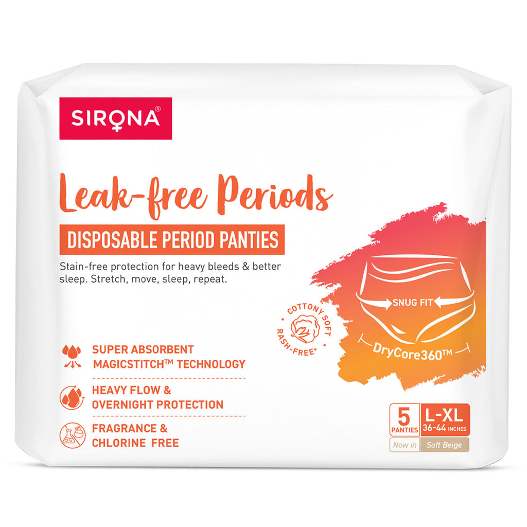 Disposable Period Panties, L-XL (36-44 inch) 360° Coverage, Leakage Protection for Heavy Flow
