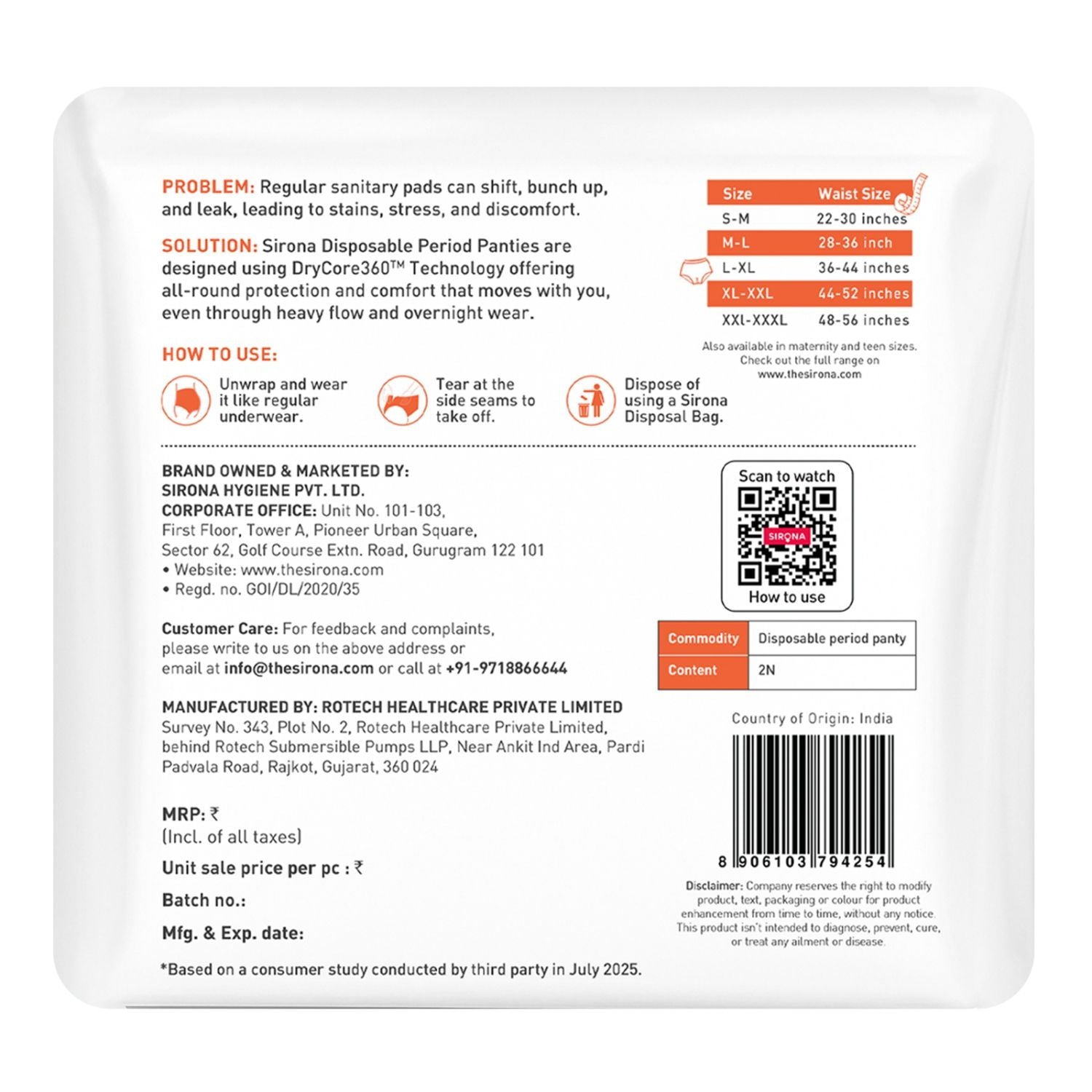 Disposable Period Panties, L-XL (36-44 in.) 360° Coverage, Leakage Protection for Heavy Flow