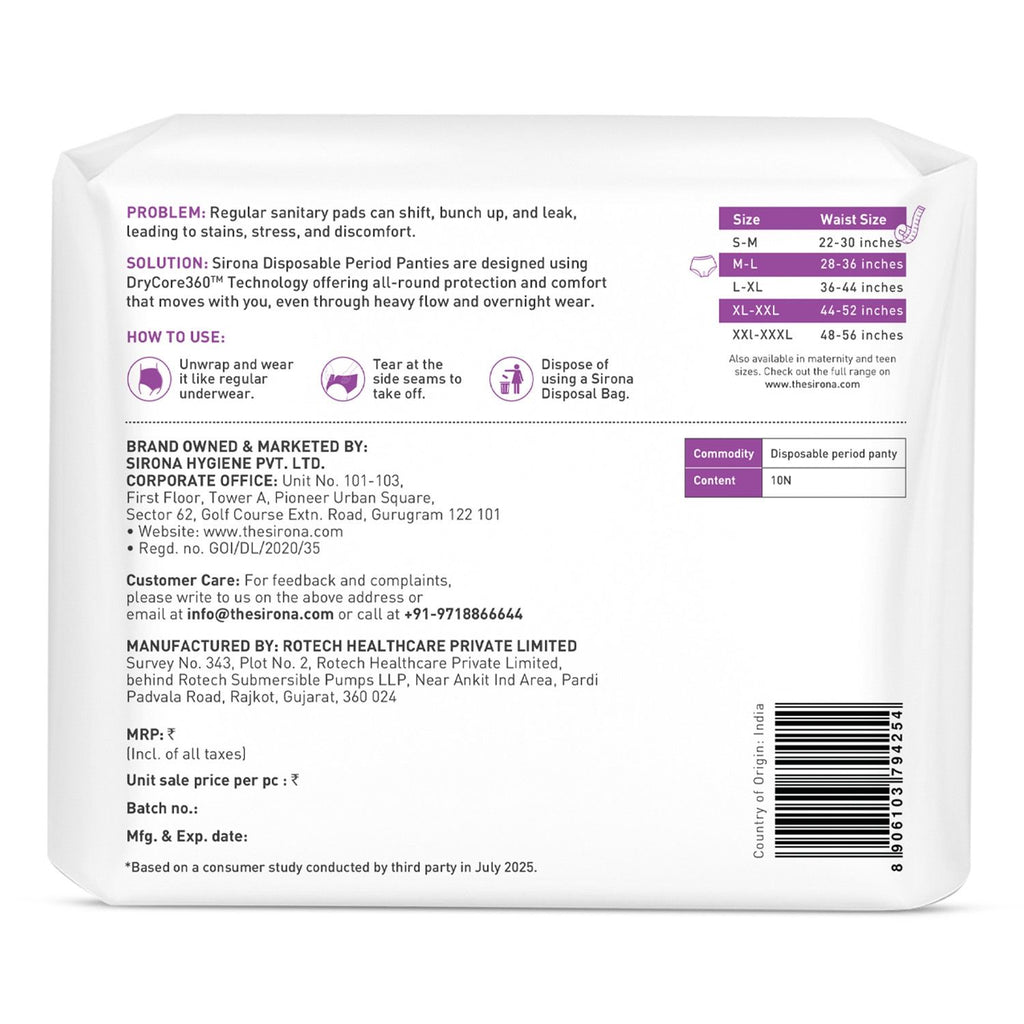 Disposable Period Panties, M-L (28-36 inch) 360° Coverage, Leakage Protection for Heavy Flow