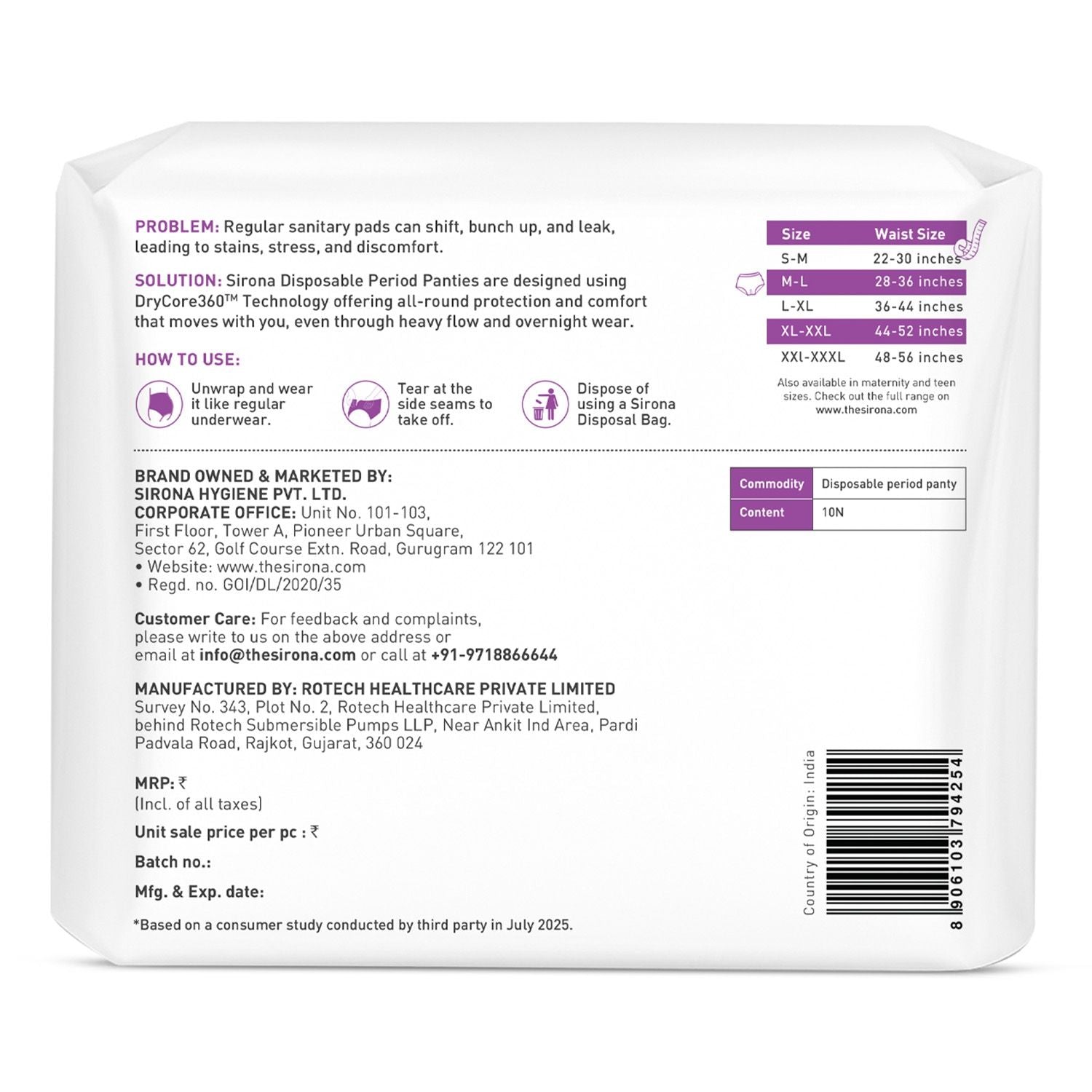 Disposable Period Panties, M-L (28-36 inch) 360° Coverage, Leakage Protection for Heavy Flow