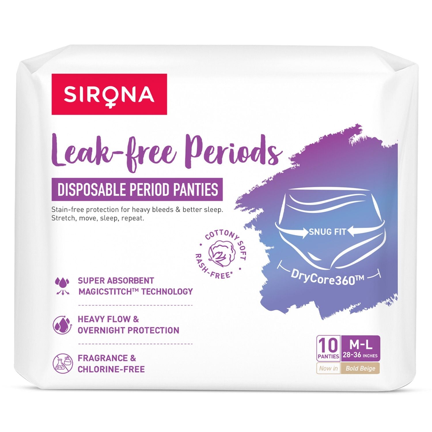 Disposable Period Panties, M-L (28-36 inch) 360° Coverage, Leakage Protection for Heavy Flow