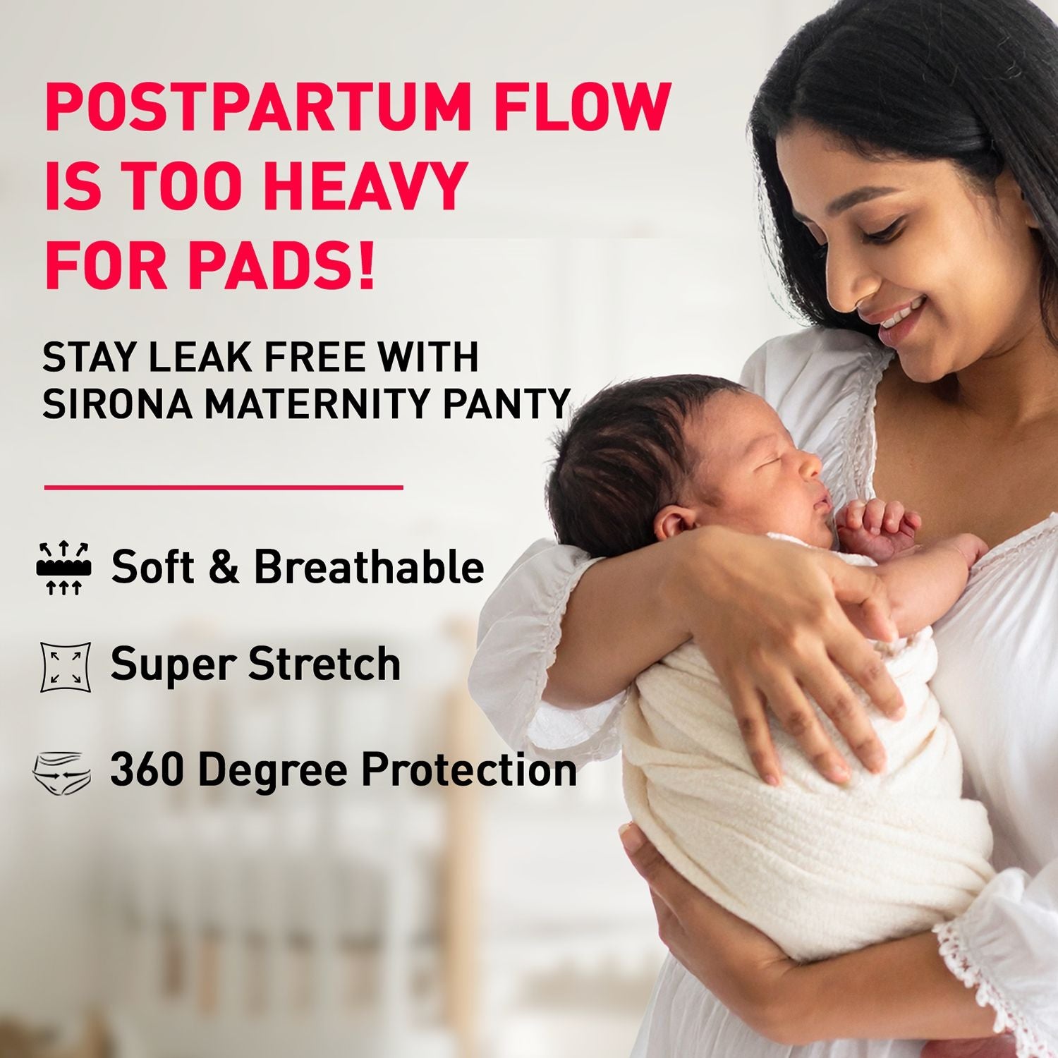 Maternity Panties L-XL (32-44 Inch) For Postpartum Flow, Leak Free, Super Absorbent