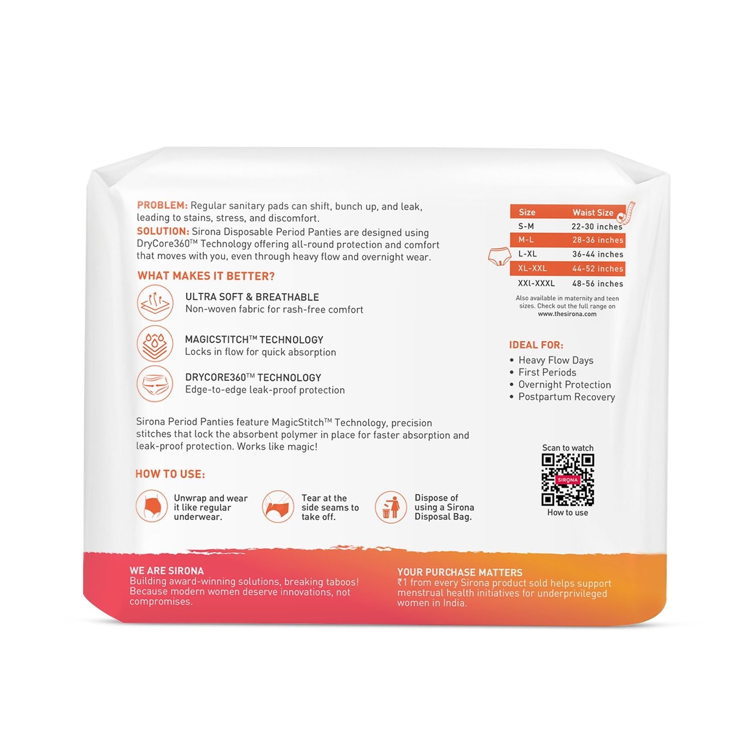 Disposable Period Panties, L-XL (36-44 inch) 360° Coverage, Leakage Protection for Heavy Flow