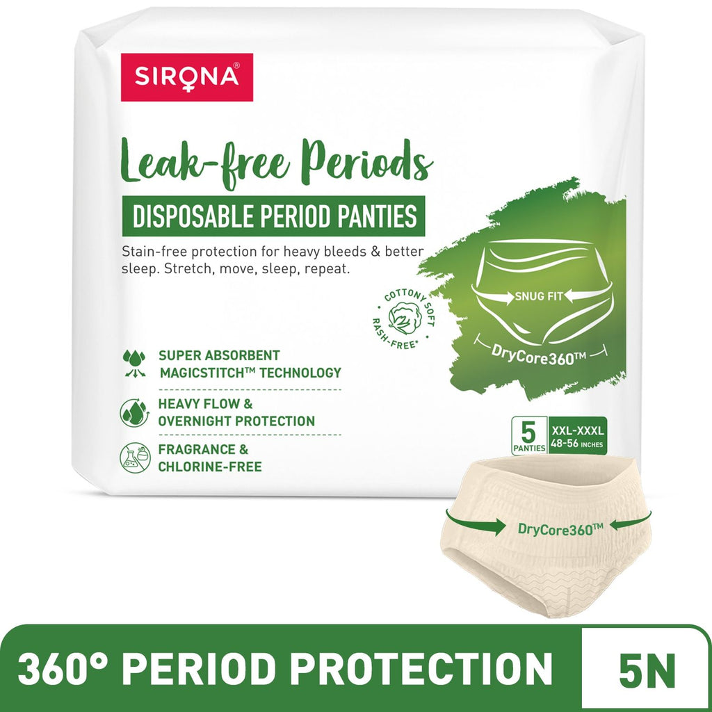 Disposable Period Panties 2XL-3XL (48-56 in) 360° Coverage, Leakage Protection for Heavy Flow