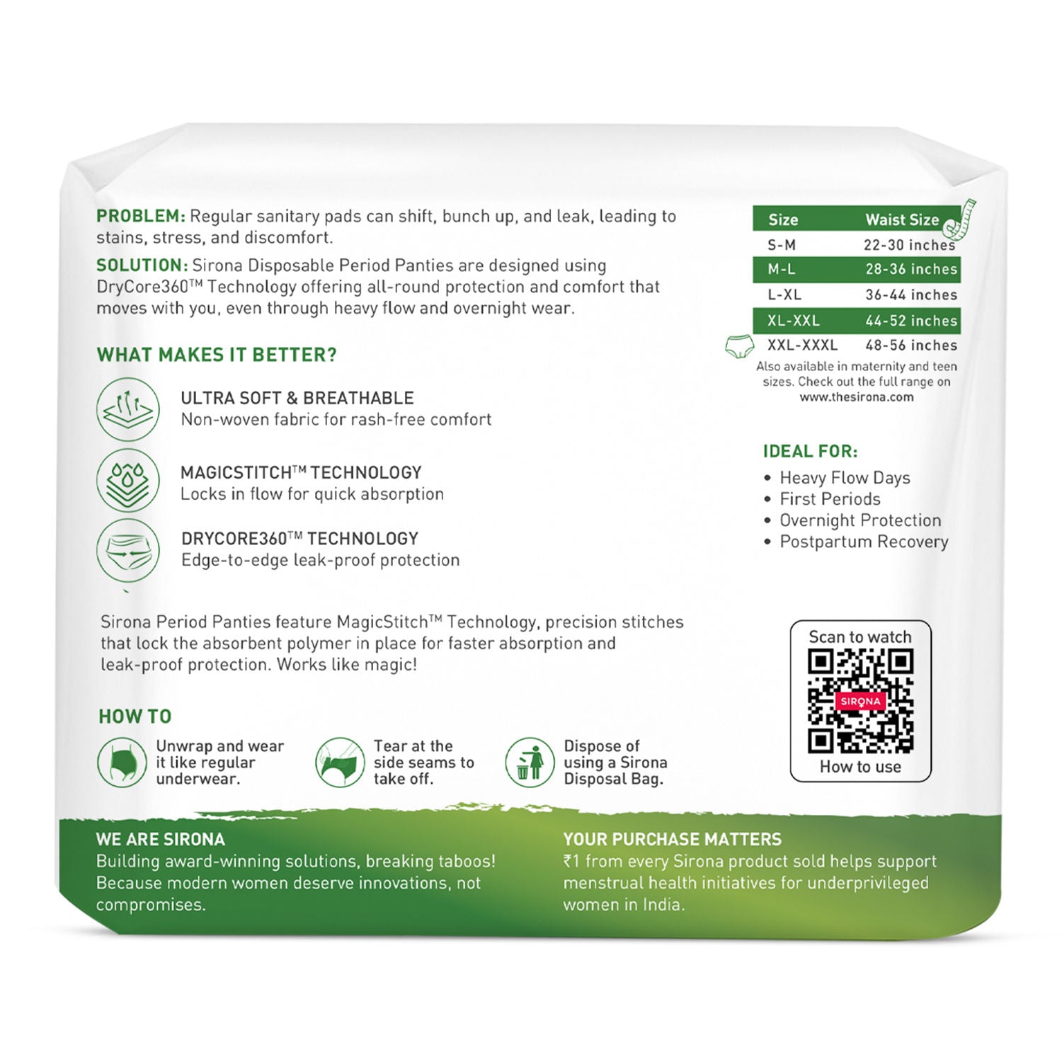 Disposable Period Panties 2XL-3XL (48-56 in) 360° Coverage, Leakage Protection for Heavy Flow