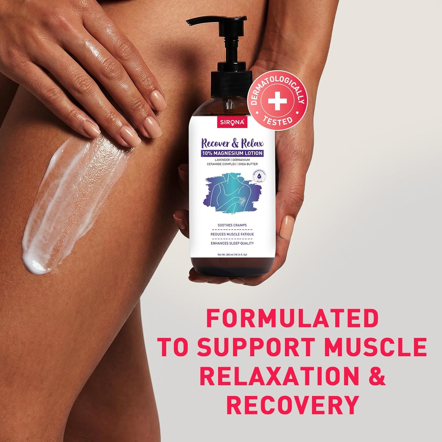 10% Magnesium Body Lotion (300 ml), For Muscle Relaxation, Cramps Relief & Better Sleep