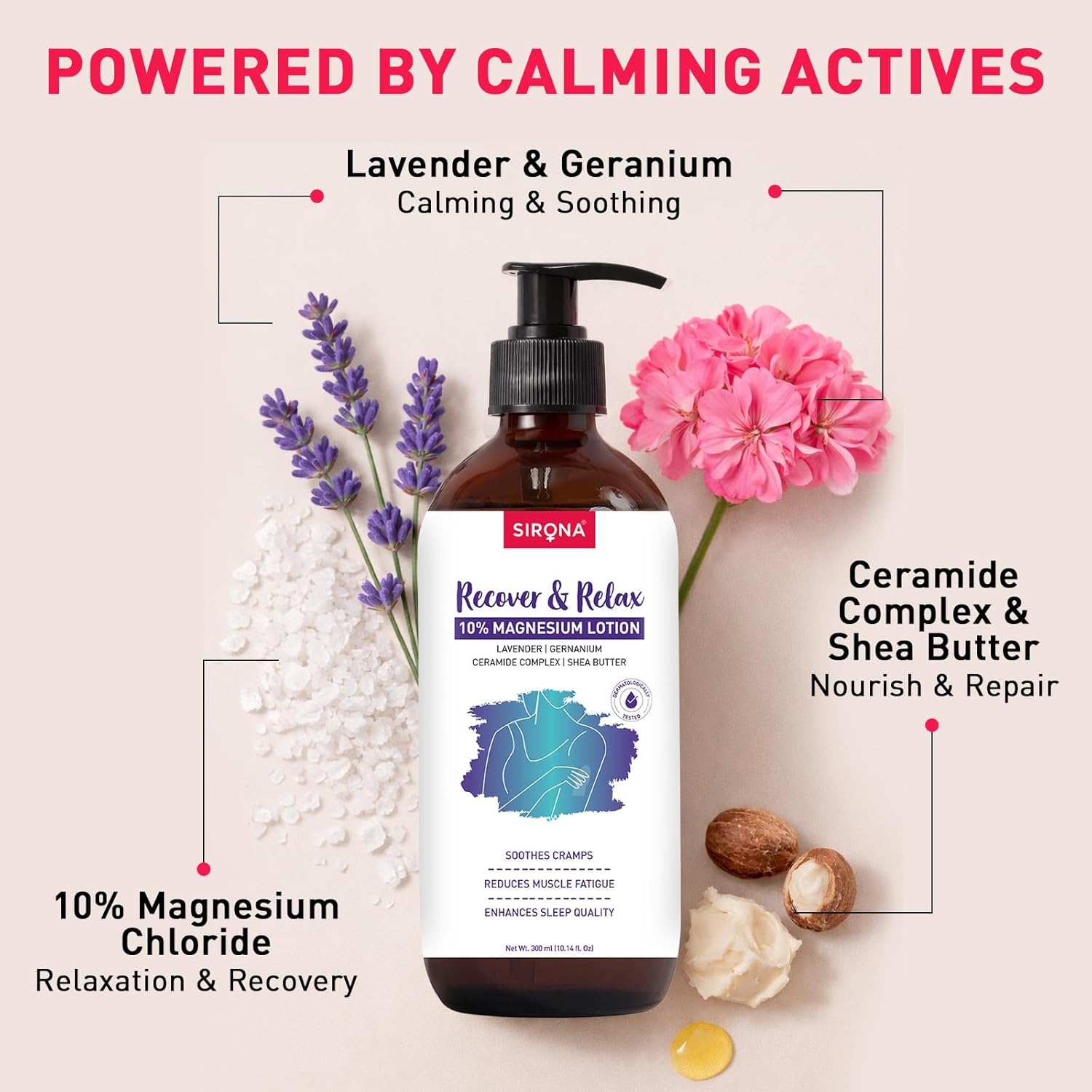 10% Magnesium Body Lotion (300 ml), For Muscle Relaxation, Cramps Relief & Better Sleep