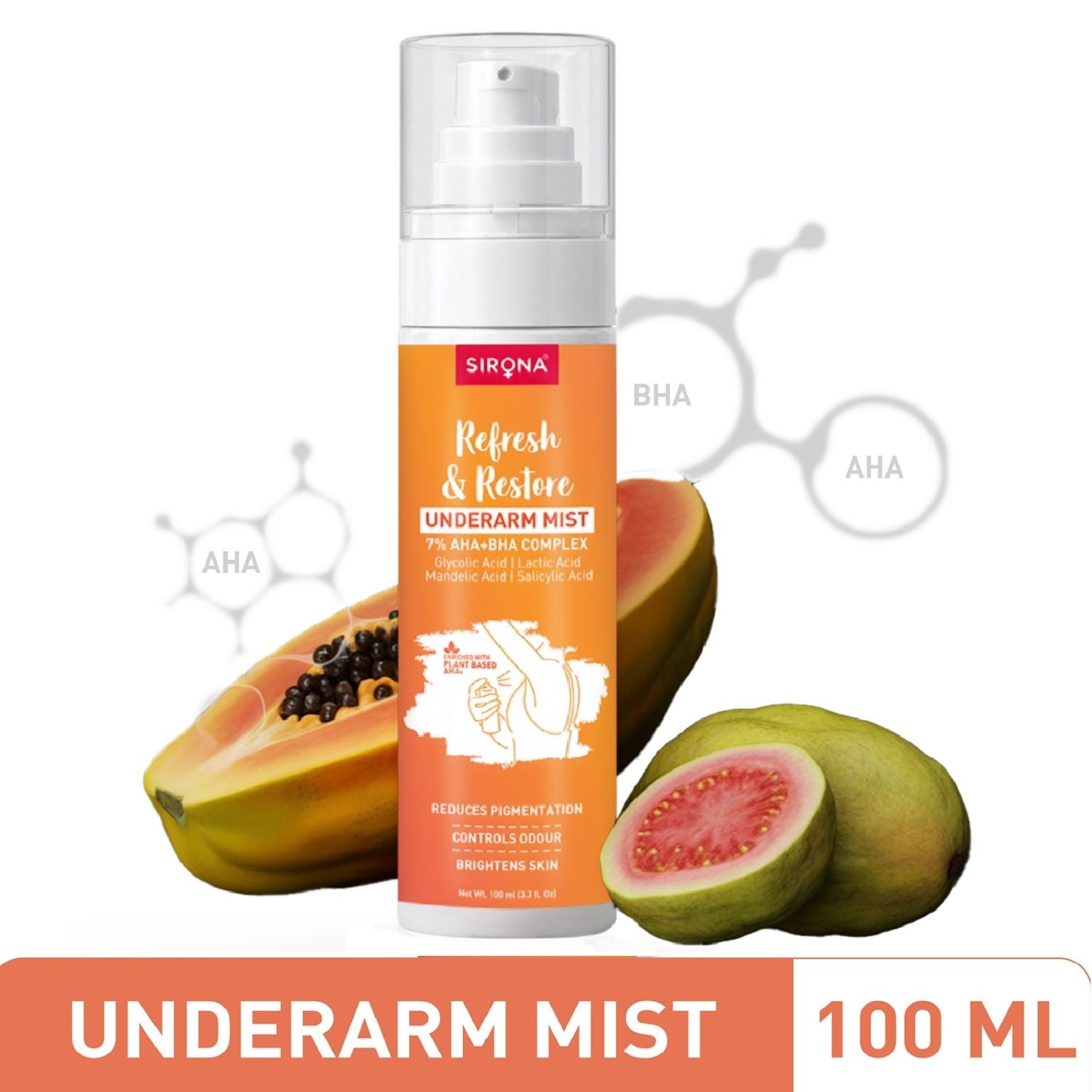 7% AHA BHA Underarm Mist, Treats Pigmentation & Odour - Lactic, Mandelic & Salicylic Acid