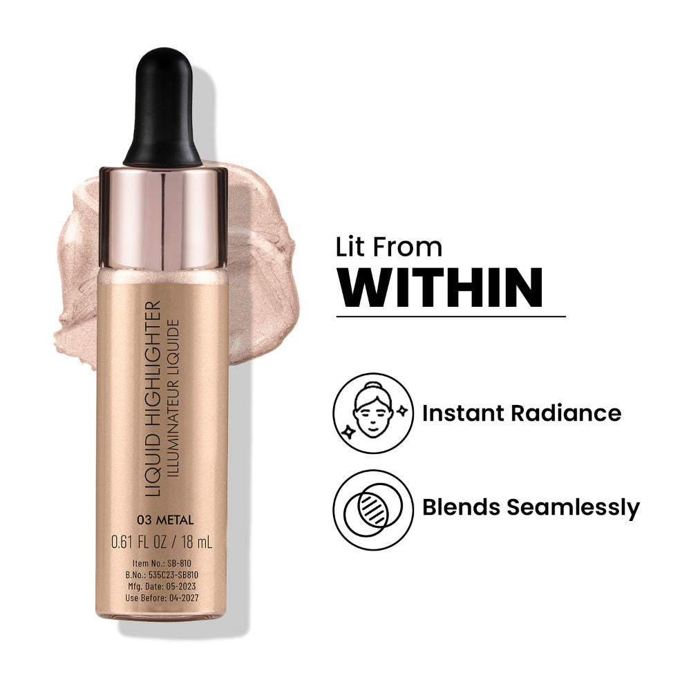 Drop and Glow Liquid Highlighter , Shimmer Shine , Dewy Finish - 03 Metal