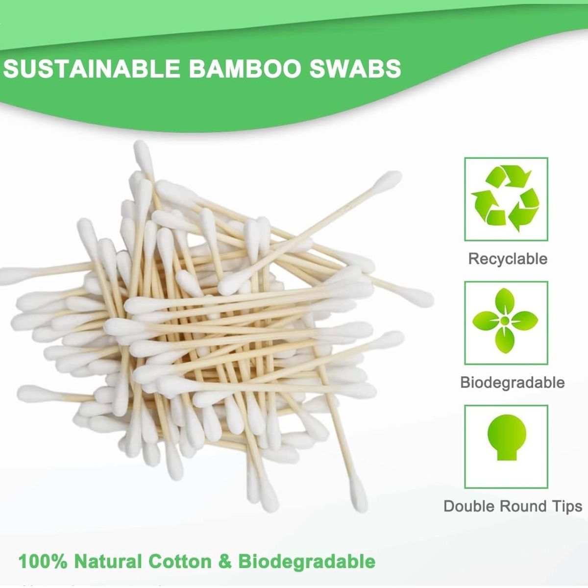Bamboo Cotton Ear Buds Organic Ear Cleaning Swabs Qtips For Makeup, Nail Polish Removal