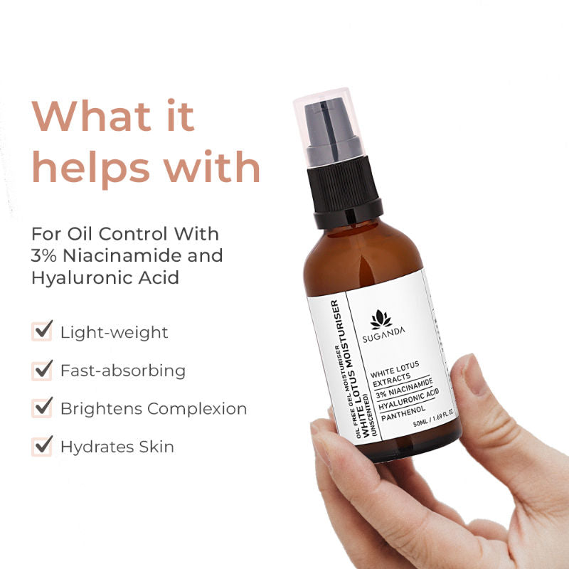 White Lotus Oil Free Gel Moisturiser (Unscented)with 3% Niacinamide & Hyaluronic Acid