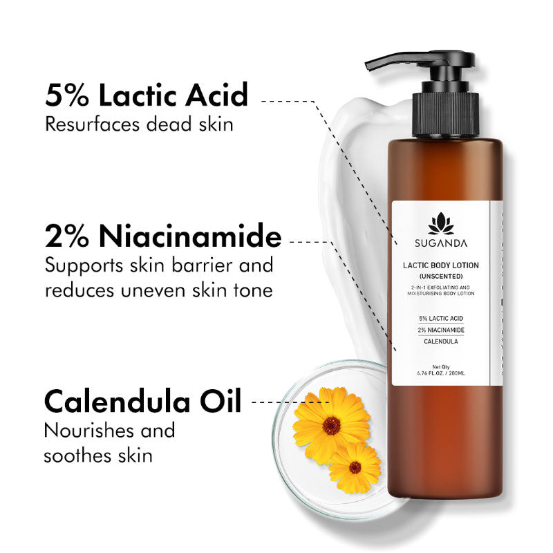 Lactic Body Lotion with 5% LA,Improves Skin Texture + Reduce Strawberry Legs (Unscented)