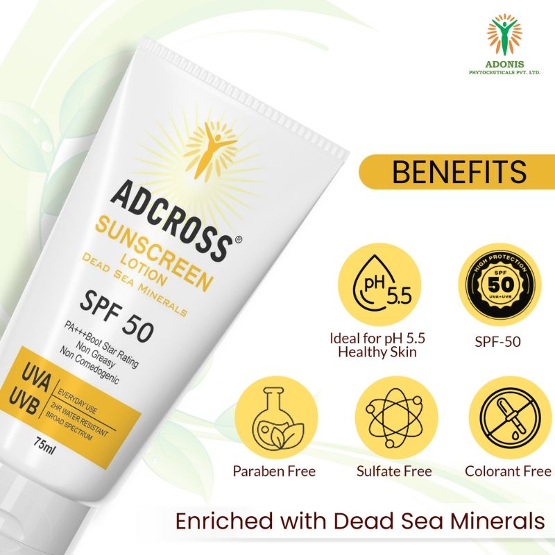 Unisex Adcross Sunscreen Lotion Spf 50 With Vitamin C&E For Uv Protection & Skin Nourishment